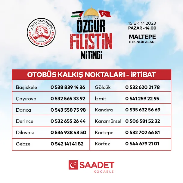 SAADET KOCAELİ’DEN ÖZGÜR FİLİSTİN MİTİNGİNE DAVET