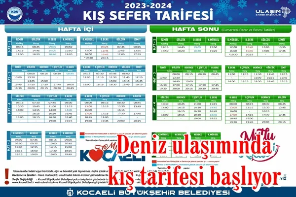 Deniz ulaşımında kış tarifesi başlıyor