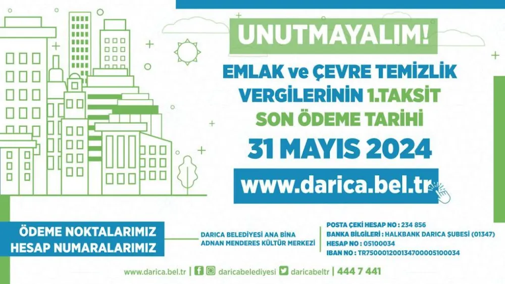 Darıca Belediyesi’nden Emlak vergisi uyarısı: Son gün 31 Mayıs