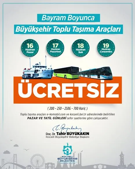 Bayramda 4 gün boyunca ücretsiz ulaşım