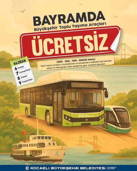 Bayram boyunca ulaşım ücretsiz